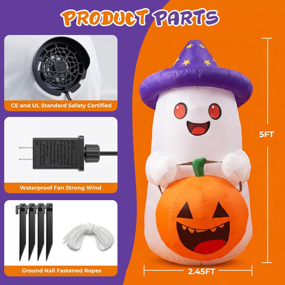 5FT Inflatables Decor Ghost with Pumpkin