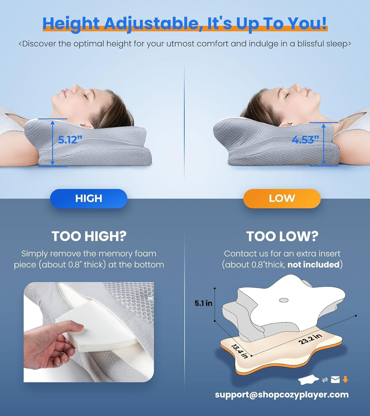 Ultra Pain Relief Cooling Pillow for Neck Support, Adjustable Cervical Pillow Cozy Sleeping, Odorless Ergonomic Contour Memory Foam Pillows, Orthopedic Bed Pillow for Side Back Stomach Sleeper : Home & Kitchen