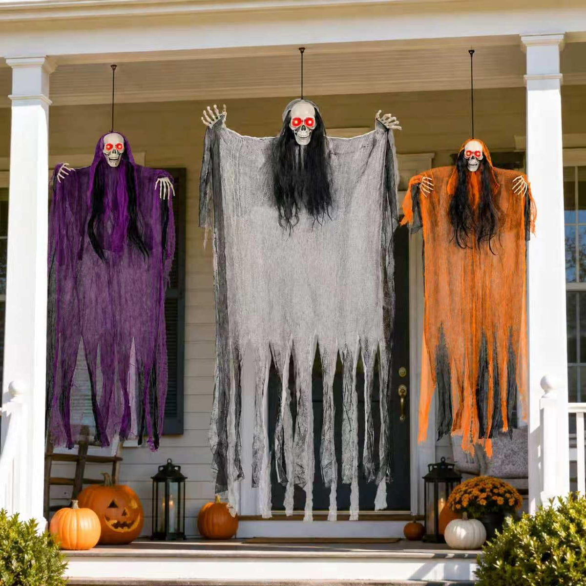 3PCS Hanging Skeleton Ghost  LED Red Eye Grim Reapers