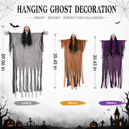 3PCS Hanging Skeleton Ghost  LED Red Eye Grim Reapers
