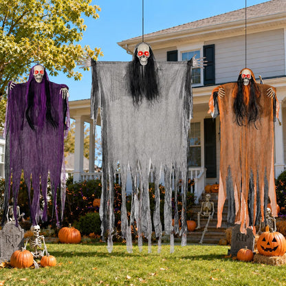 3PCS Hanging Skeleton Ghost  LED Red Eye Grim Reapers