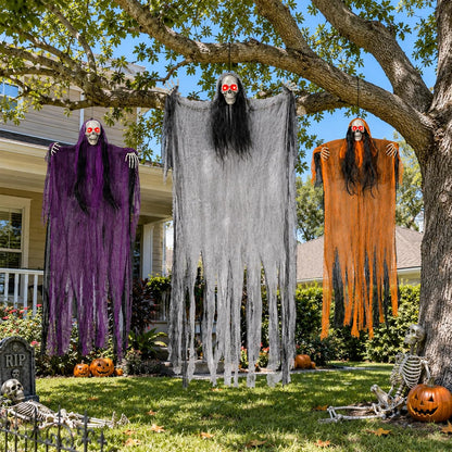3PCS Hanging Skeleton Ghost  LED Red Eye Grim Reapers