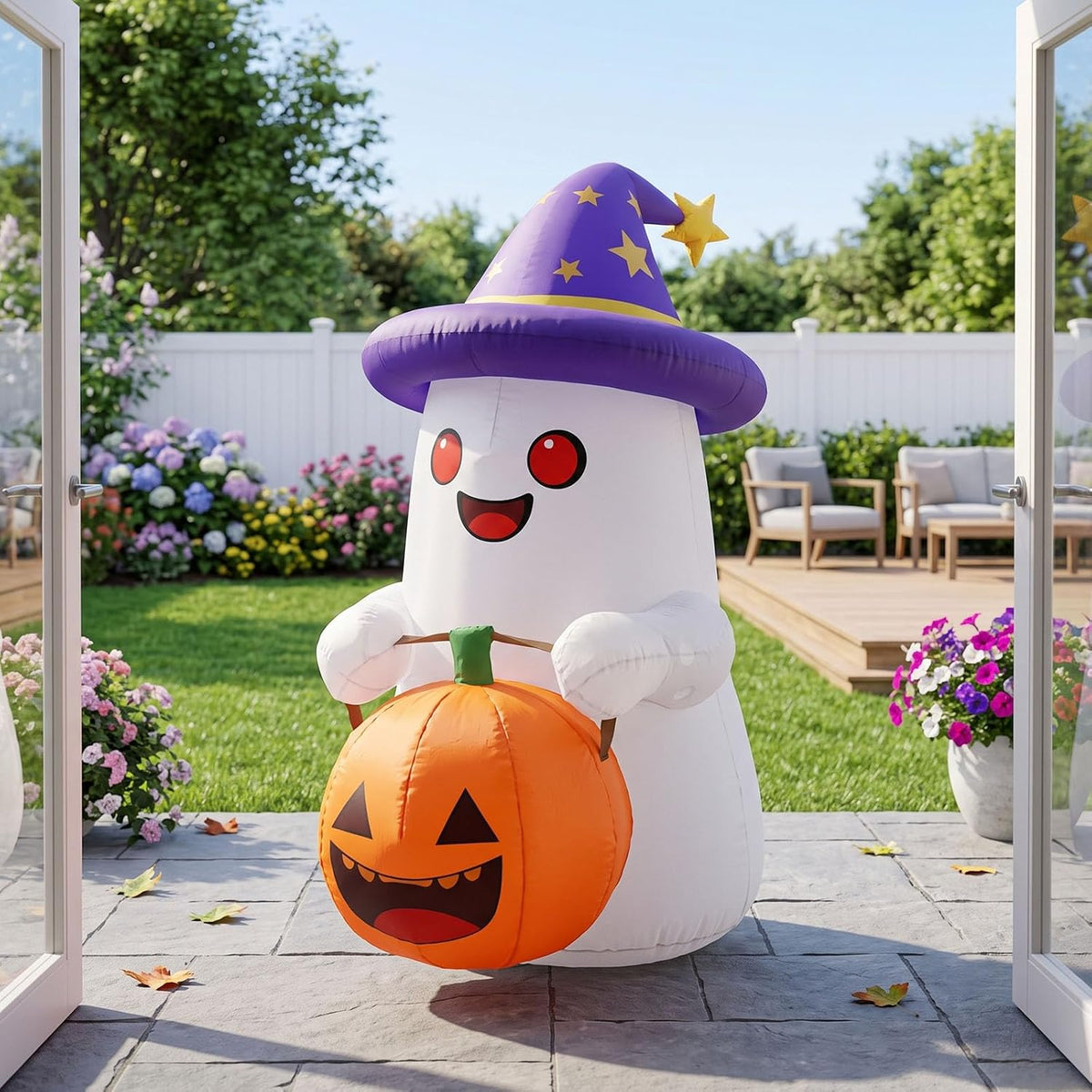 5FT Inflatables Decor Ghost with Pumpkin
