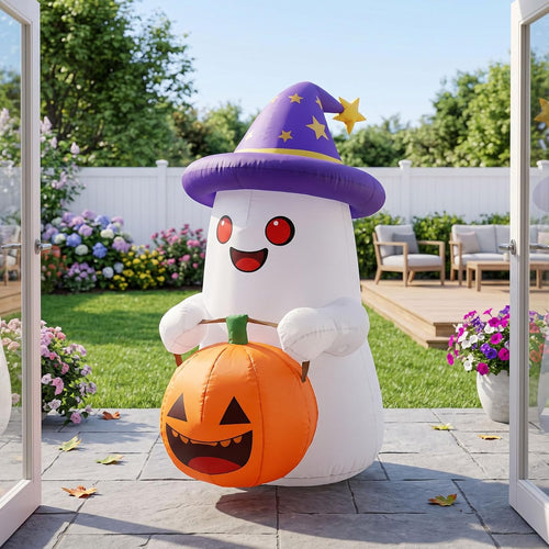 5FT Inflatables Decor Ghost with Pumpkin