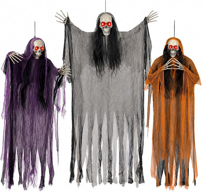 3PCS Hanging Skeleton Ghost  LED Red Eye Grim Reapers