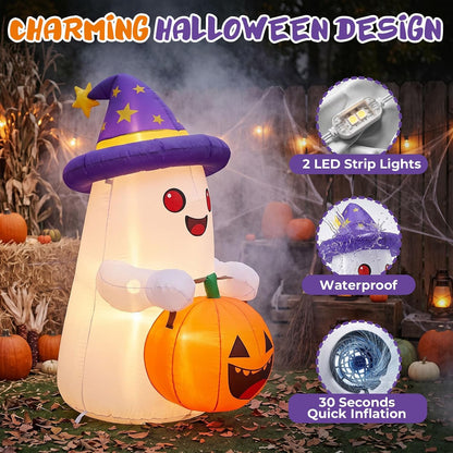 5FT Inflatables Decor Ghost with Pumpkin