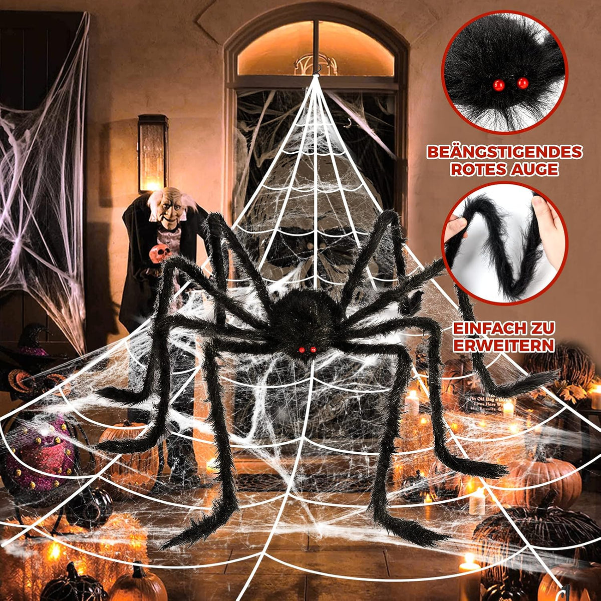 Halloween Decorations Outdoor Spider Webs:1Pcs Giant Spiders-Outdoor Use