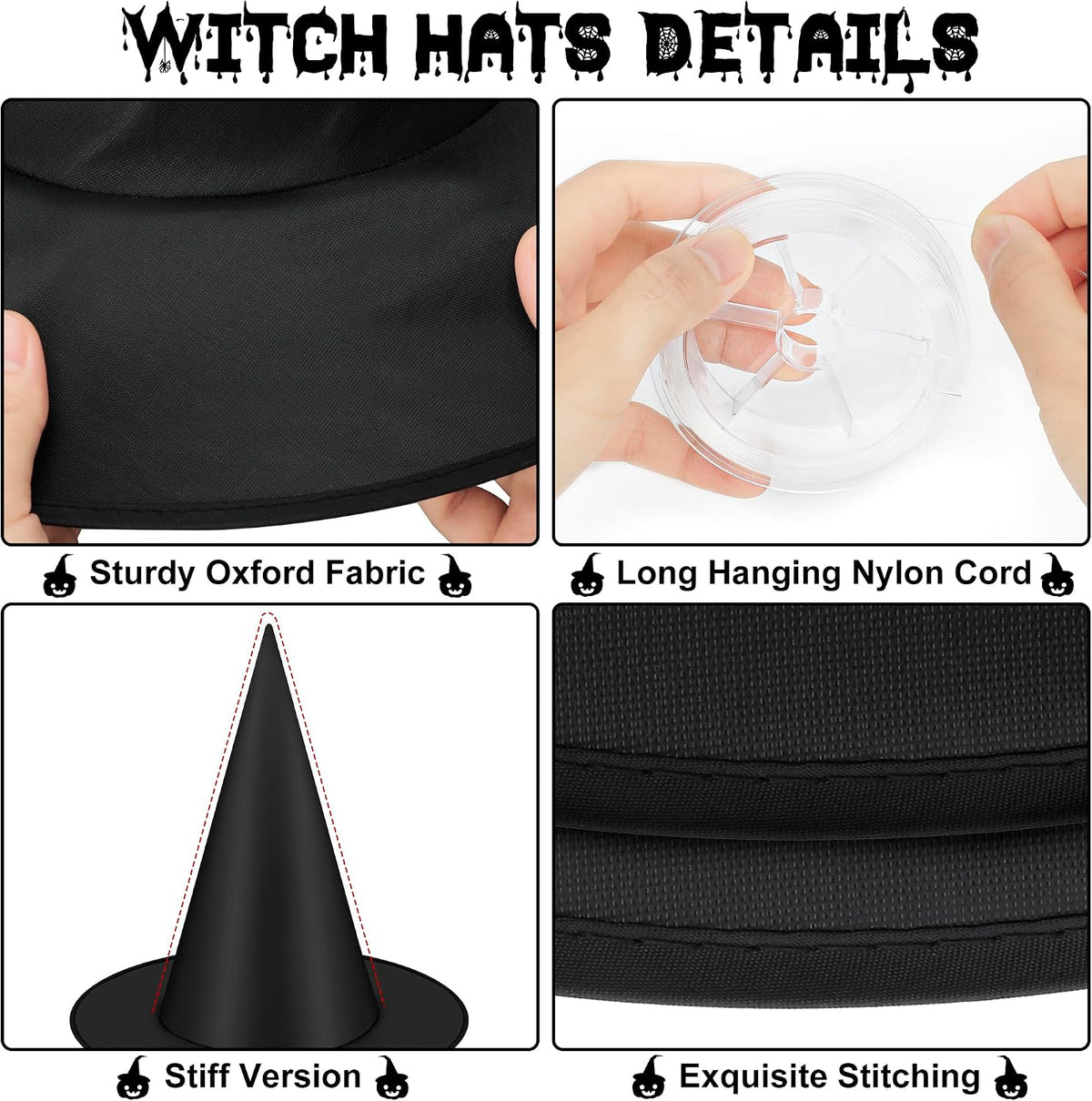 12 PCS Witch Hats, Black Hanging Witch Hats Porch Yard Decor