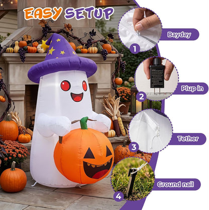 5FT Inflatables Decor Ghost with Pumpkin
