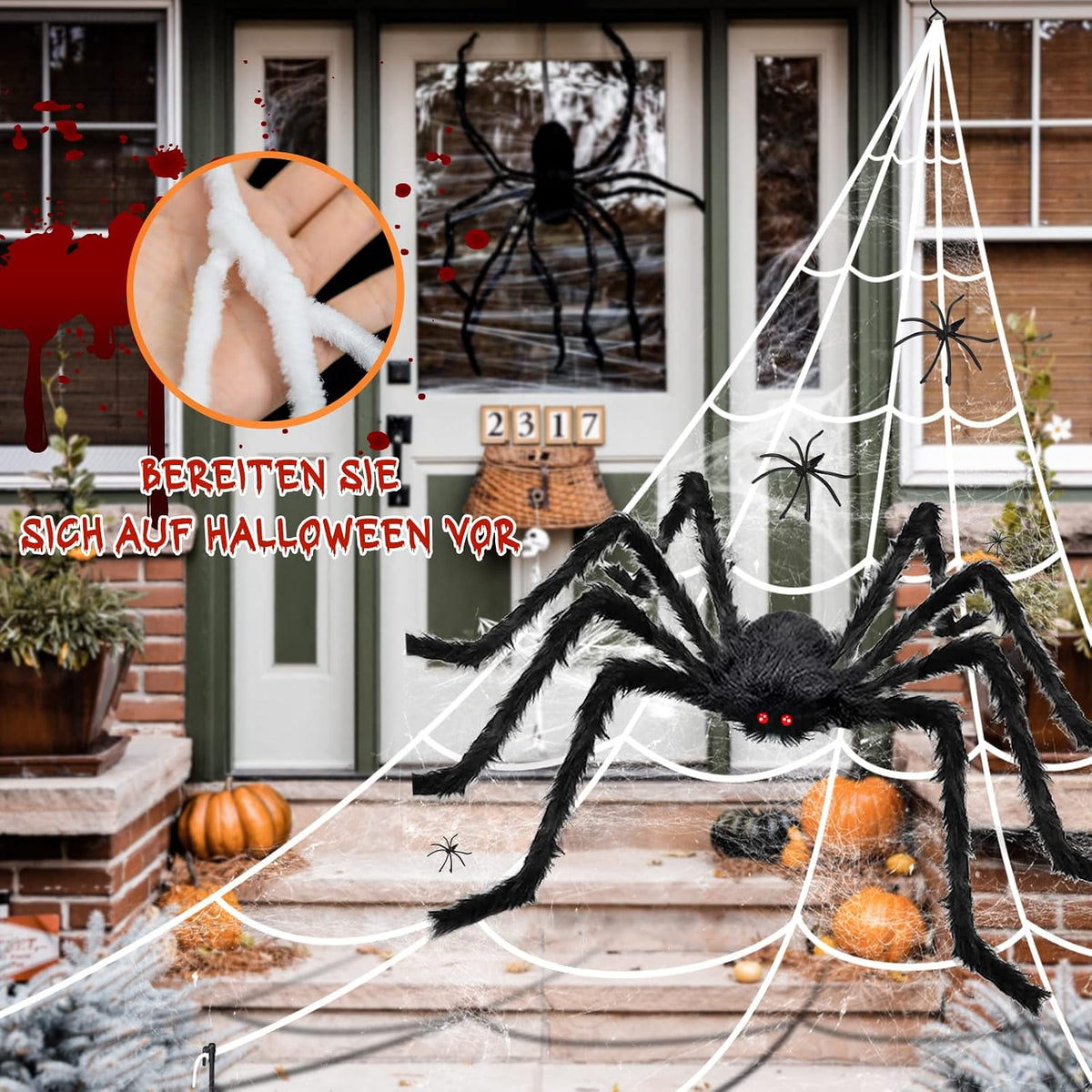 Halloween Decorations Outdoor Spider Webs:1Pcs Giant Spiders-Outdoor Use