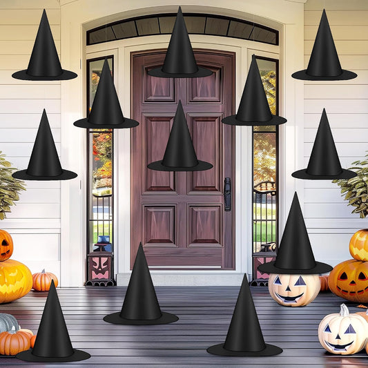 12 PCS Witch Hats, Black Hanging Witch Hats Porch Yard Decor