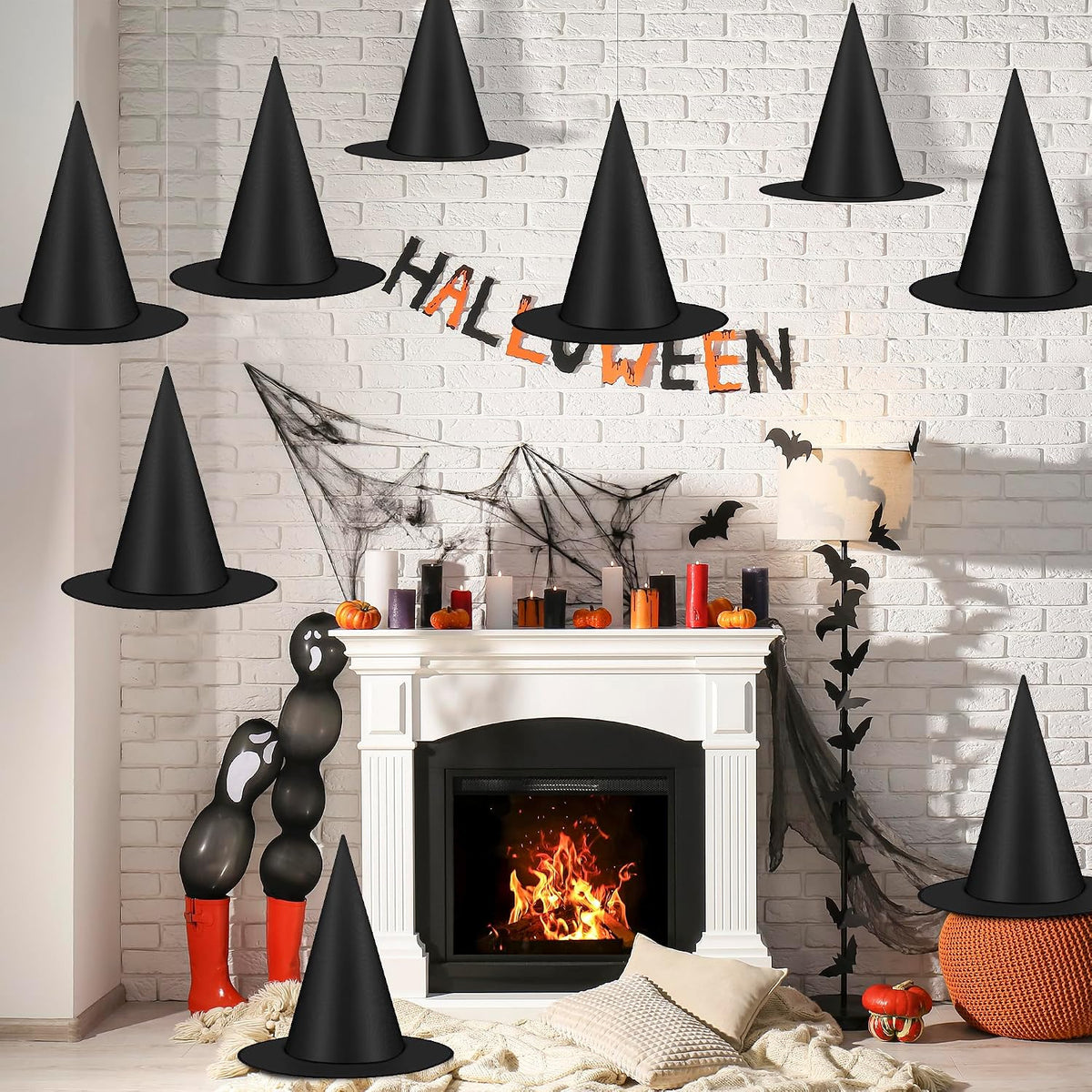 12 PCS Witch Hats, Black Hanging Witch Hats Porch Yard Decor
