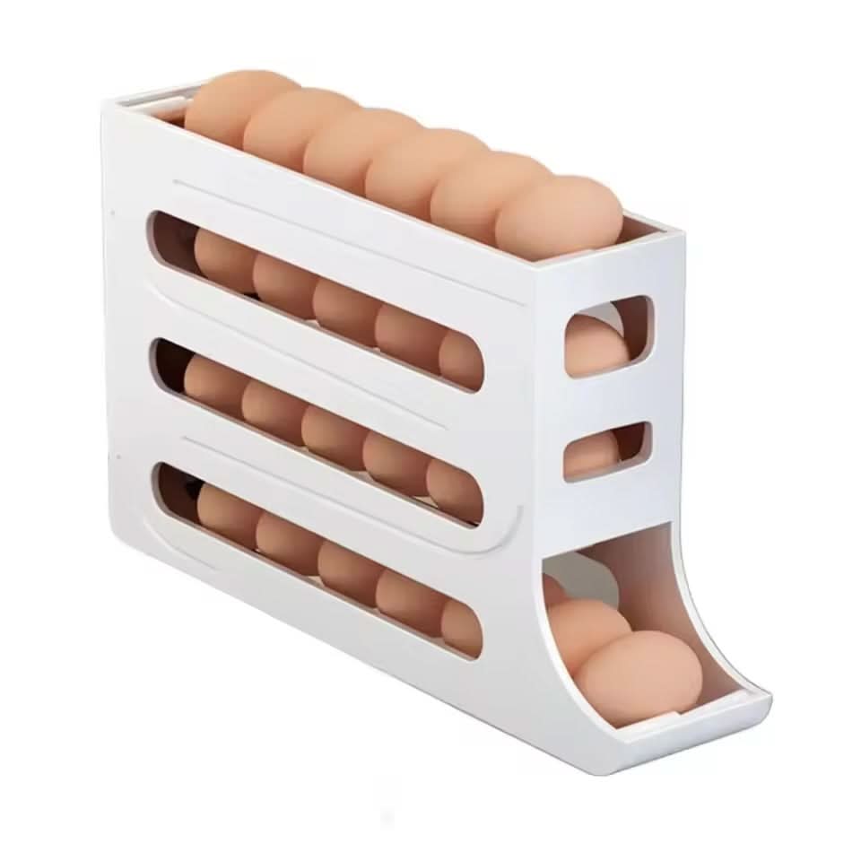 EggFlow Premium Refrigerator Egg Organizer with three tiered rows of brown eggs